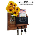 Jefferson Organizer, Chalkboard, Hooks & Decorative Mason Jar, 20 Stain Colors - Renewed Decor & Storage