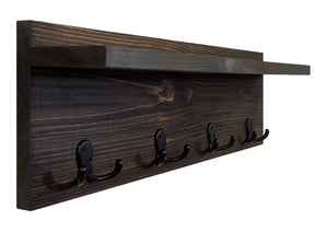 Modern Rustic Wall Shelf With Hooks, Display Shelf, Coat Hooks, Key Hooks, Entryway Home Decor - Renewed Decor & Storage