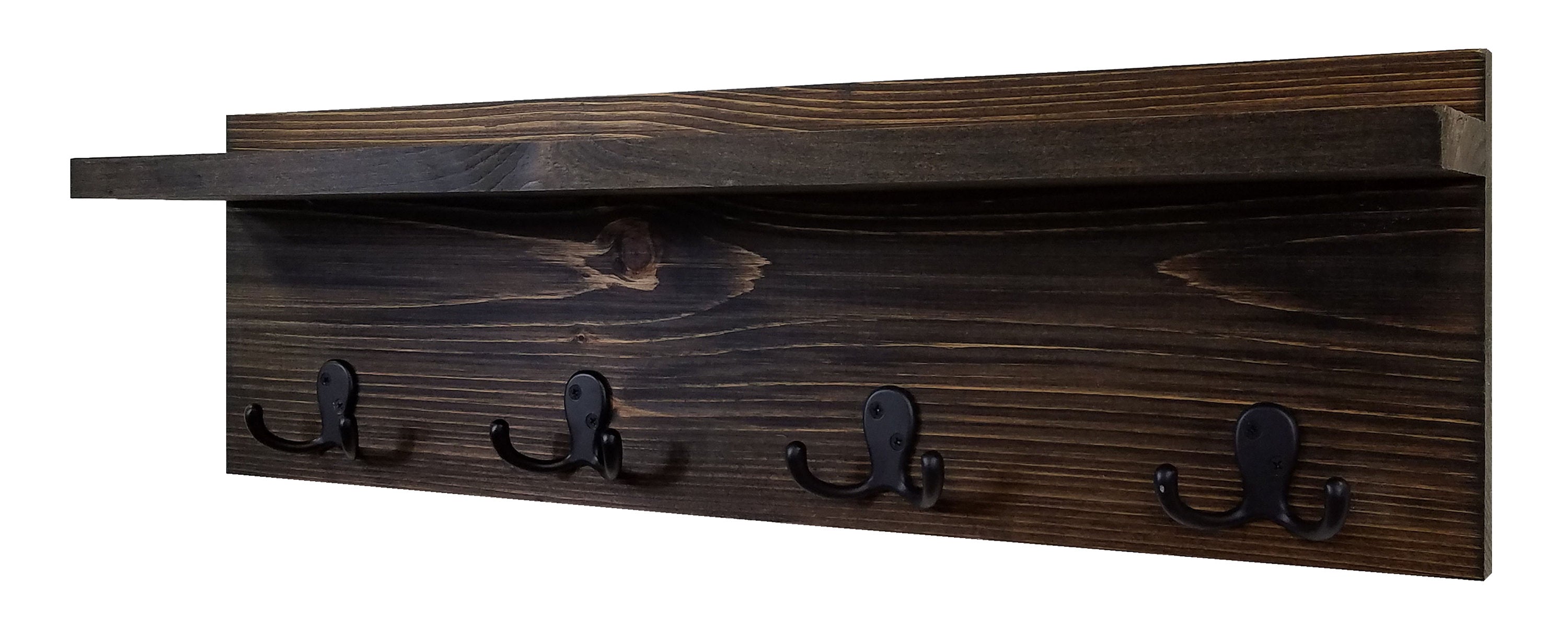 Modern Rustic Wall Shelf With Hooks, Display Shelf, Coat Hooks, Key Hooks, Entryway Home Decor - Renewed Decor & Storage