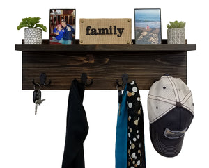 Modern Rustic Wall Shelf With Hooks, Display Shelf, Coat Hooks, Key Hooks, Entryway Home Decor - Renewed Decor & Storage