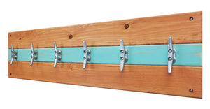 Cape May Boat Cleat Wall Hooks - 400 Color Combinations, Colonial Maple & Sea Blue