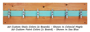 Cape May Boat Cleat Wall Hooks - 400 Color Combinations, Colonial Maple & Sea Blue