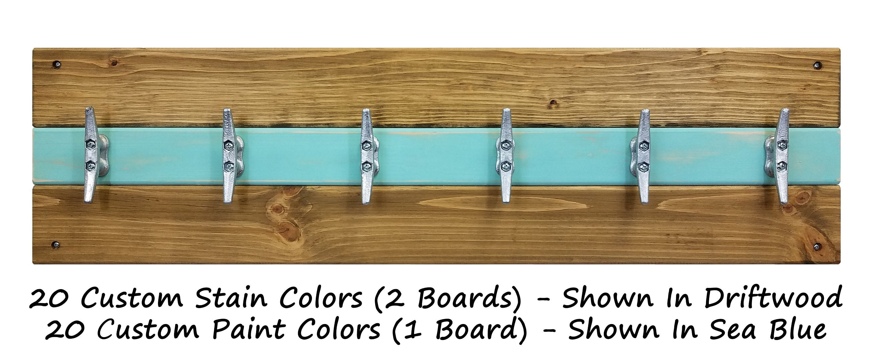 Cape May Boat Cleat Wall Hooks - 400 Color Combinations, Shown in Driftwood & Sea Blue