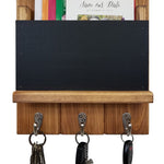 Chalkboard Front Sydney Mail Slot with Hooks, 20 Stain Colors, Shown in Early American, Nickel Hooks