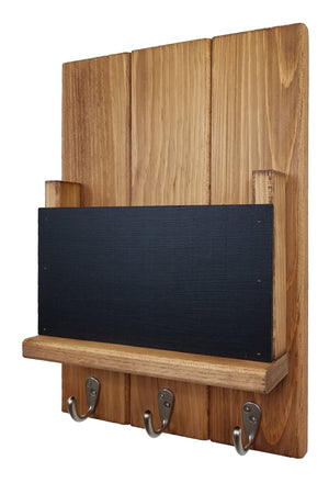 Chalkboard Front Sydney Mail Slot with Hooks, 20 Stain Colors, Shown in Early American, Nickel Hooks