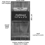 Chalkboard Urban Mail Organizer with Hooks, 20 Stain Colors, Shown in Special Walnut, Nickel Hooks