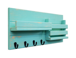 Classic Farmhouse Organizer, 20 Colors & 5 Hook Finishes, Shown in Sea Blue & Oiled Bronze Hooks