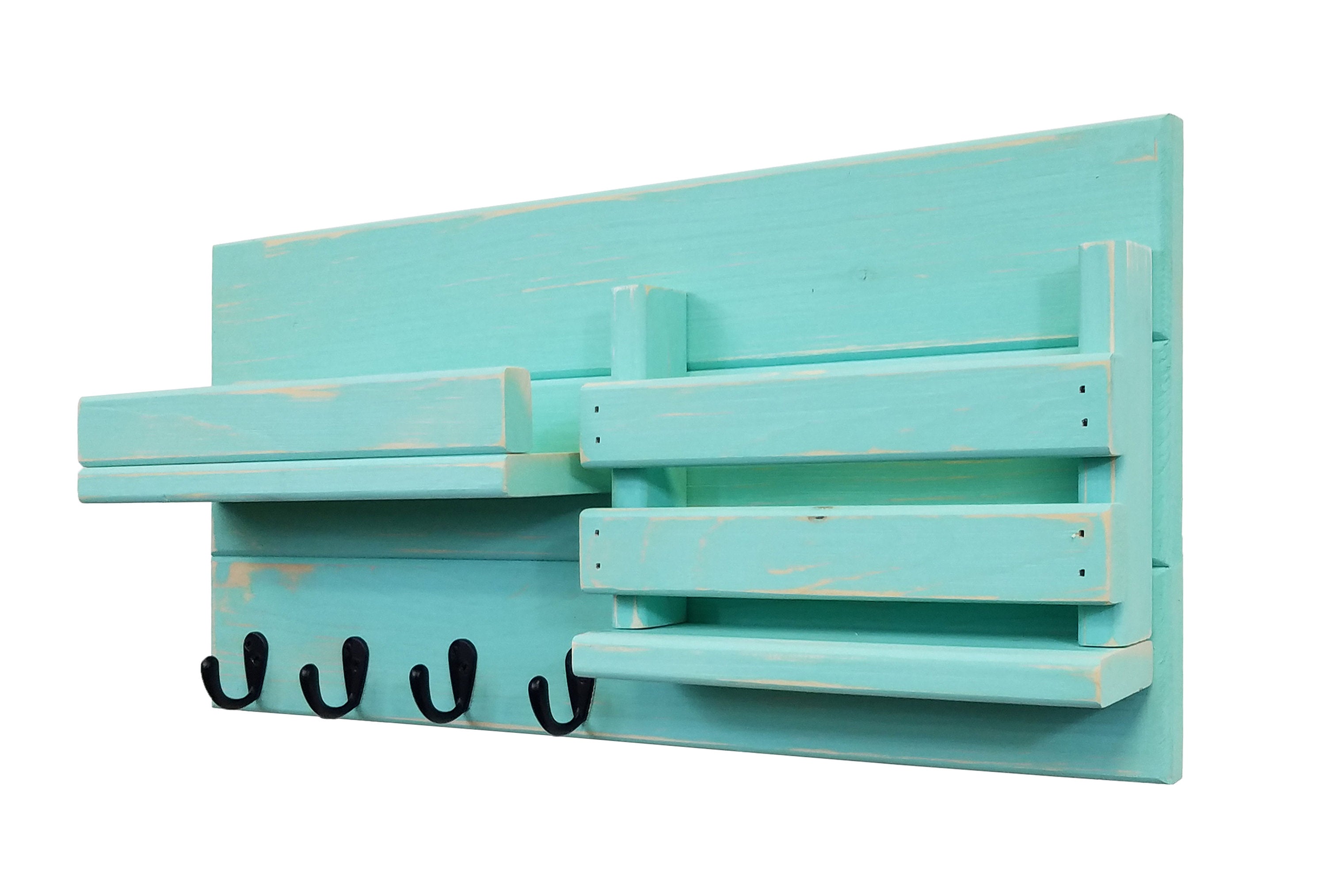 Classic Farmhouse Organizer, 20 Colors & 5 Hook Finishes, Shown in Sea Blue & Oiled Bronze Hooks