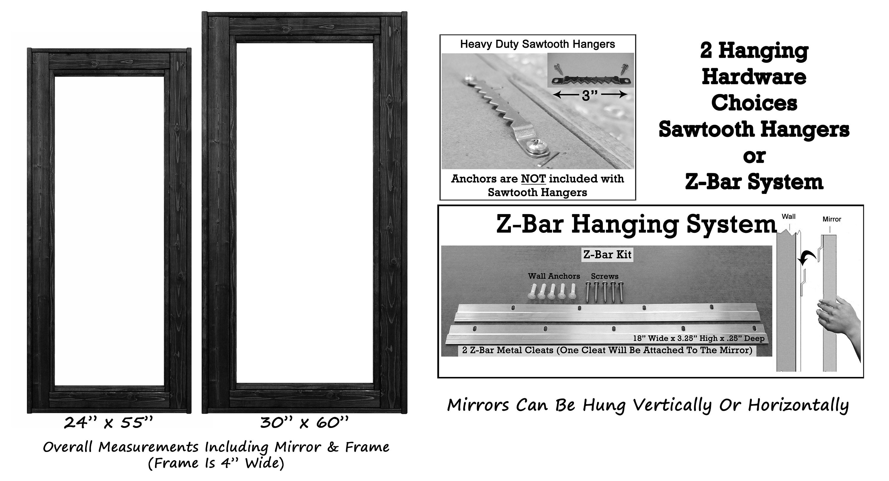 Herringbone Full Length Floor Mirror Sizes & Hanging Hardware