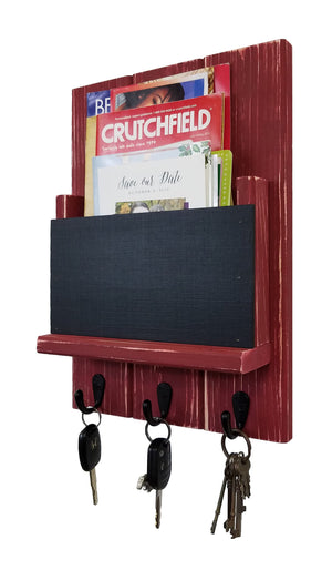 Chalkboard Front Sydney Mail Slot with Hooks, 20 Paint Colors, Shown in Sundried Tomato Red