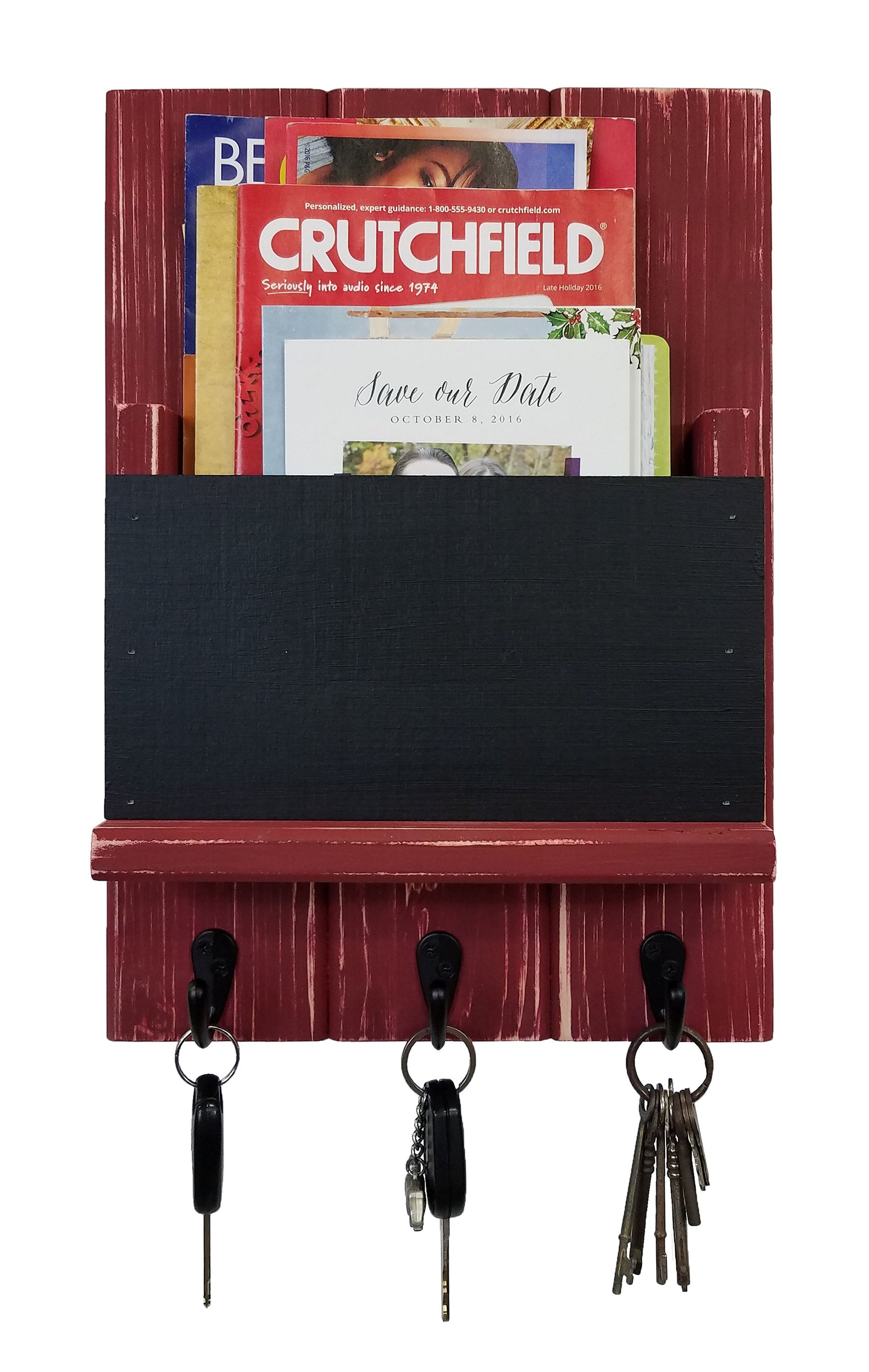 Chalkboard Front Sydney Mail Slot with Hooks, 20 Paint Colors, Shown in Sundried Tomato Red