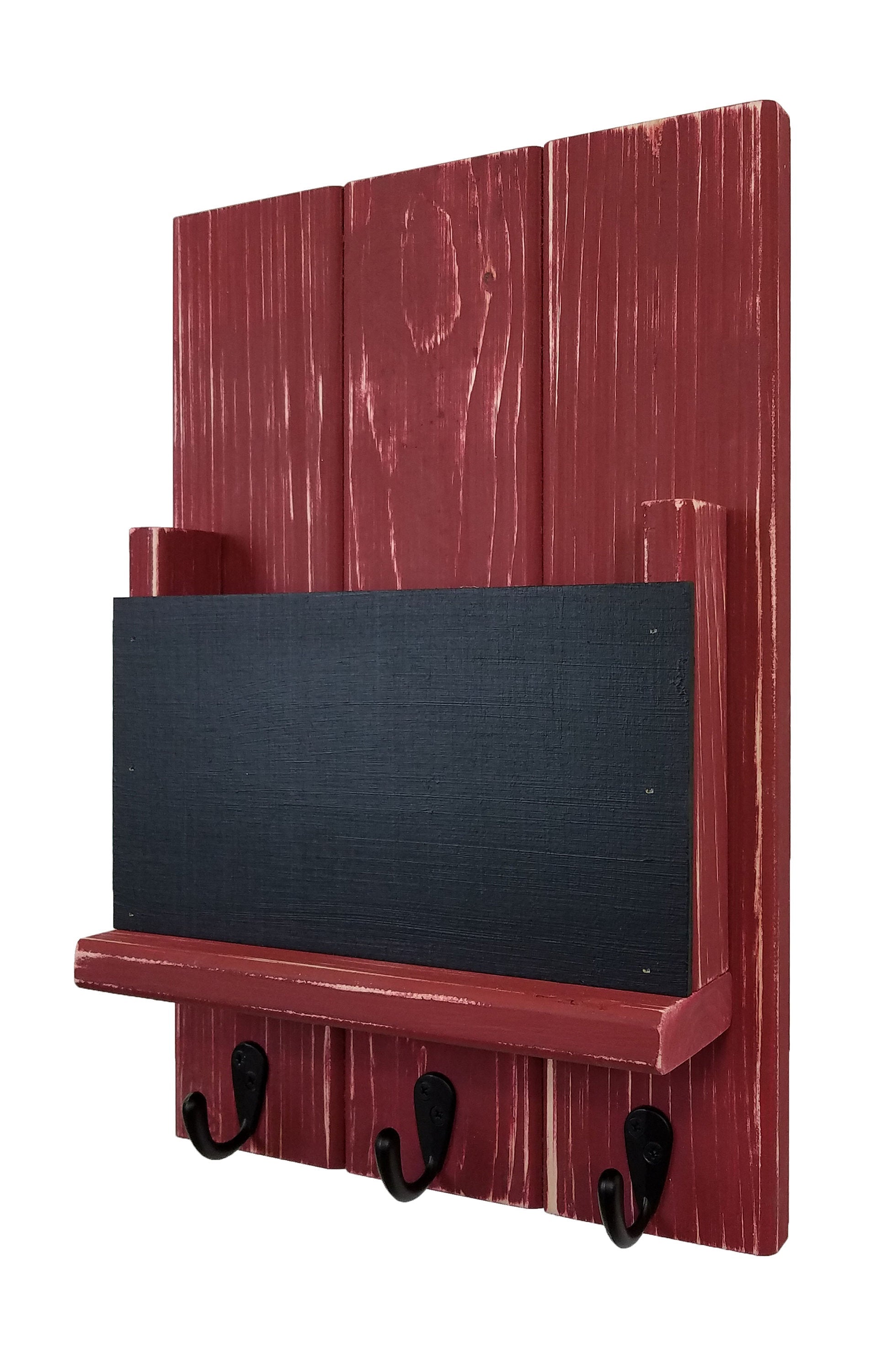 Chalkboard Front Sydney Mail Slot with Hooks, 20 Paint Colors, Shown in Sundried Tomato Red