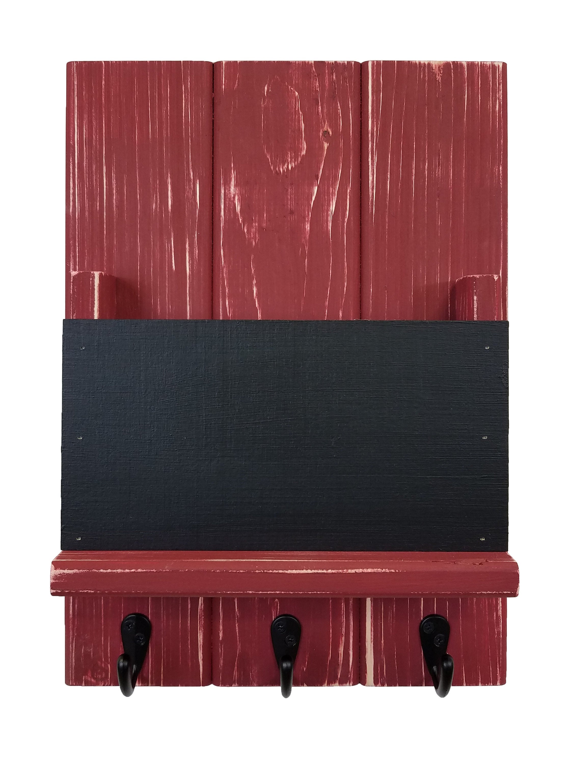 Chalkboard Front Sydney Mail Slot with Hooks, 20 Paint Colors, Shown in Sundried Tomato Red