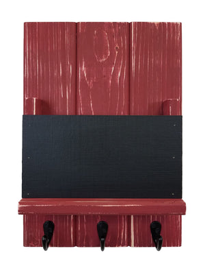 Chalkboard Front Sydney Mail Slot with Hooks, 20 Paint Colors, Shown in Sundried Tomato Red