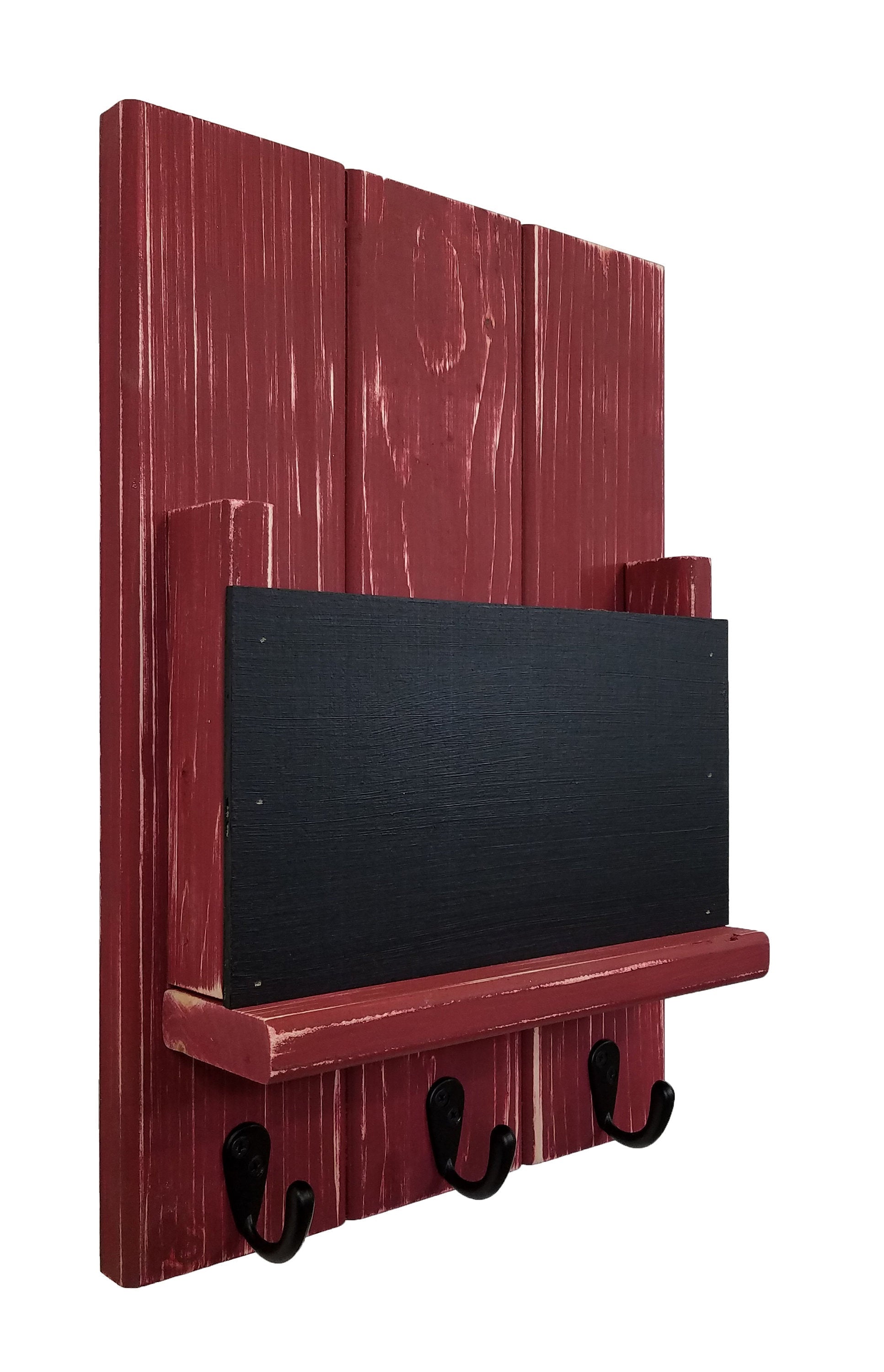 Chalkboard Front Sydney Mail Slot with Hooks, 20 Paint Colors, Shown in Sundried Tomato Red