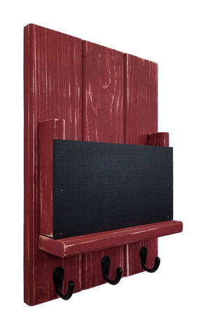 Chalkboard Front Sydney Mail Slot with Hooks, 20 Paint Colors, Shown in Sundried Tomato Red
