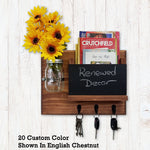 Jefferson Organizer, Chalkboard, Hooks & Decorative Mason Jar, 20 Stain Colors - Renewed Decor & Storage