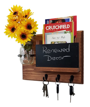 Jefferson Organizer, Chalkboard, Hooks & Decorative Mason Jar, 20 Stain Colors - Renewed Decor & Storage