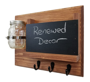 Jefferson Organizer, Chalkboard, Hooks & Decorative Mason Jar, 20 Stain Colors - Renewed Decor & Storage