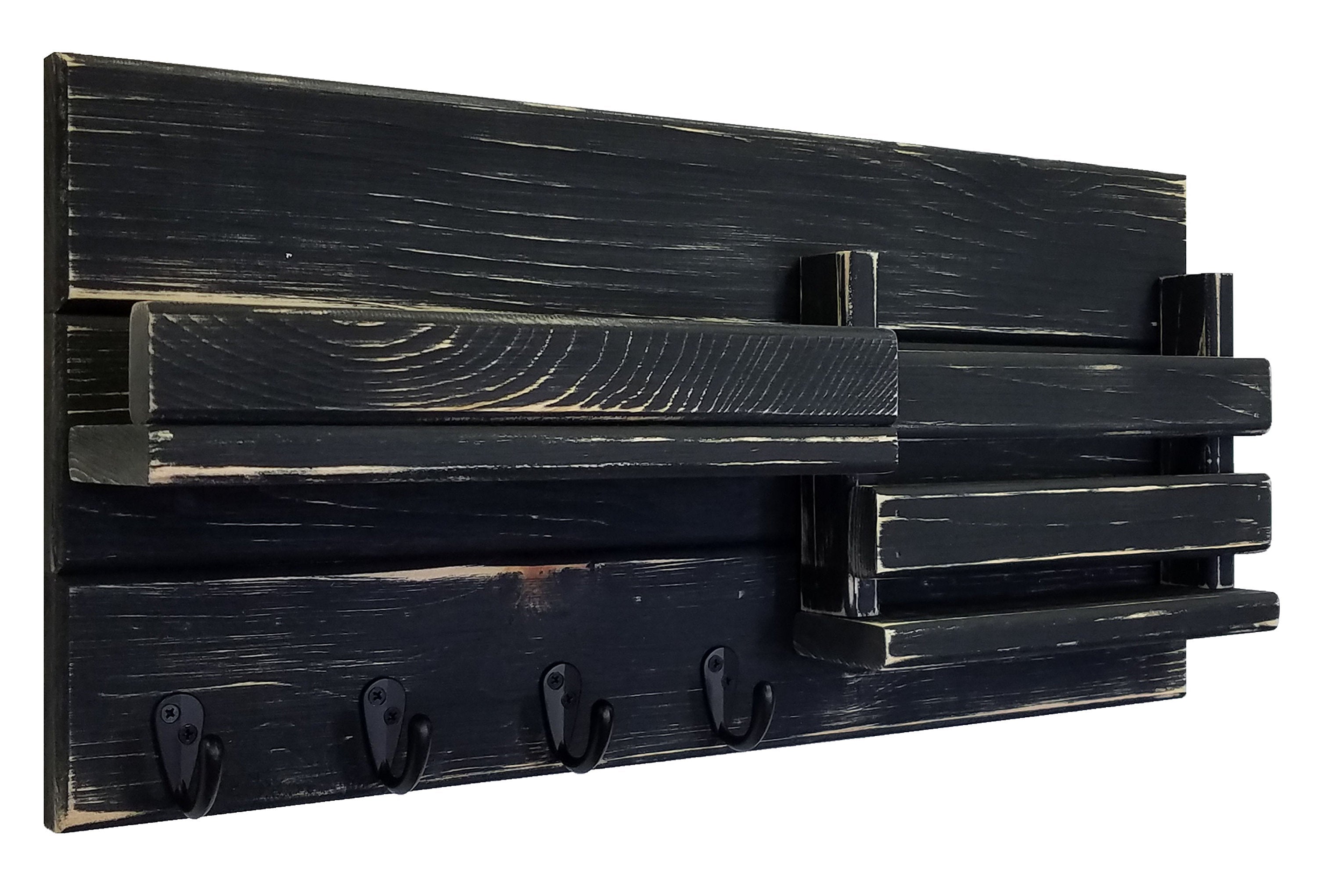 Classic Farmhouse Organizer, 20 Colors & 5 Hooks Finishes, Shown in Kettle Black & Oiled Bronze Hook