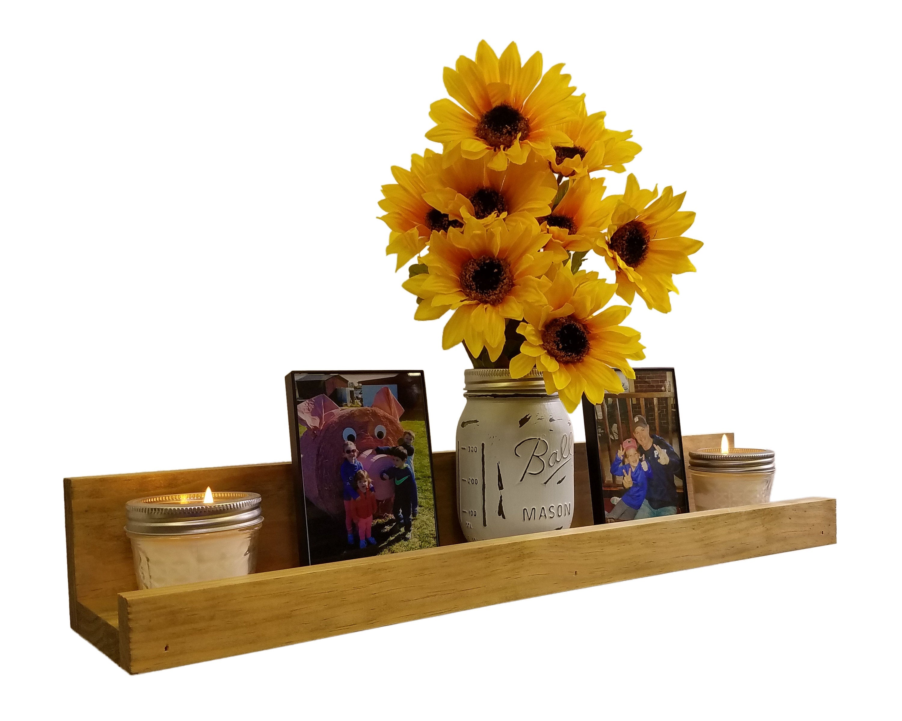 Farmhouse Rustic Wooden Picture Ledge Shelf, 11 Sizes & 20 Colors, Shown in Driftwood