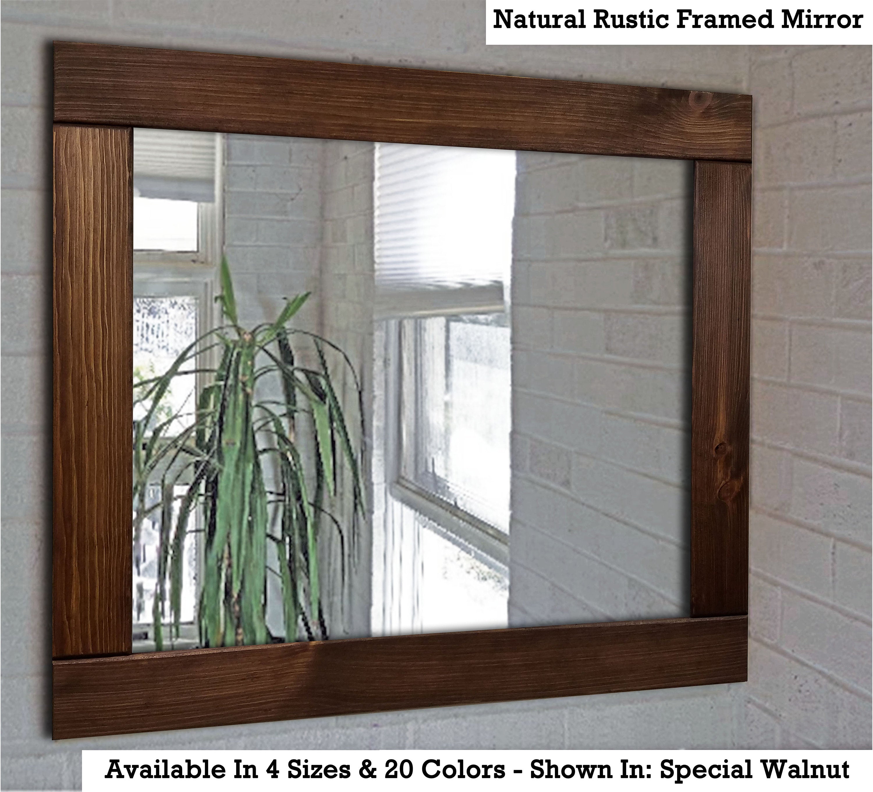 Natural Rustic Wall Mirror, Reclaimed Styled Wood Mirror, Vanity Mirror, Barnwood Mirror, Farmhouse Wall Decor, Bathroom Decor - Renewed Decor & Storage