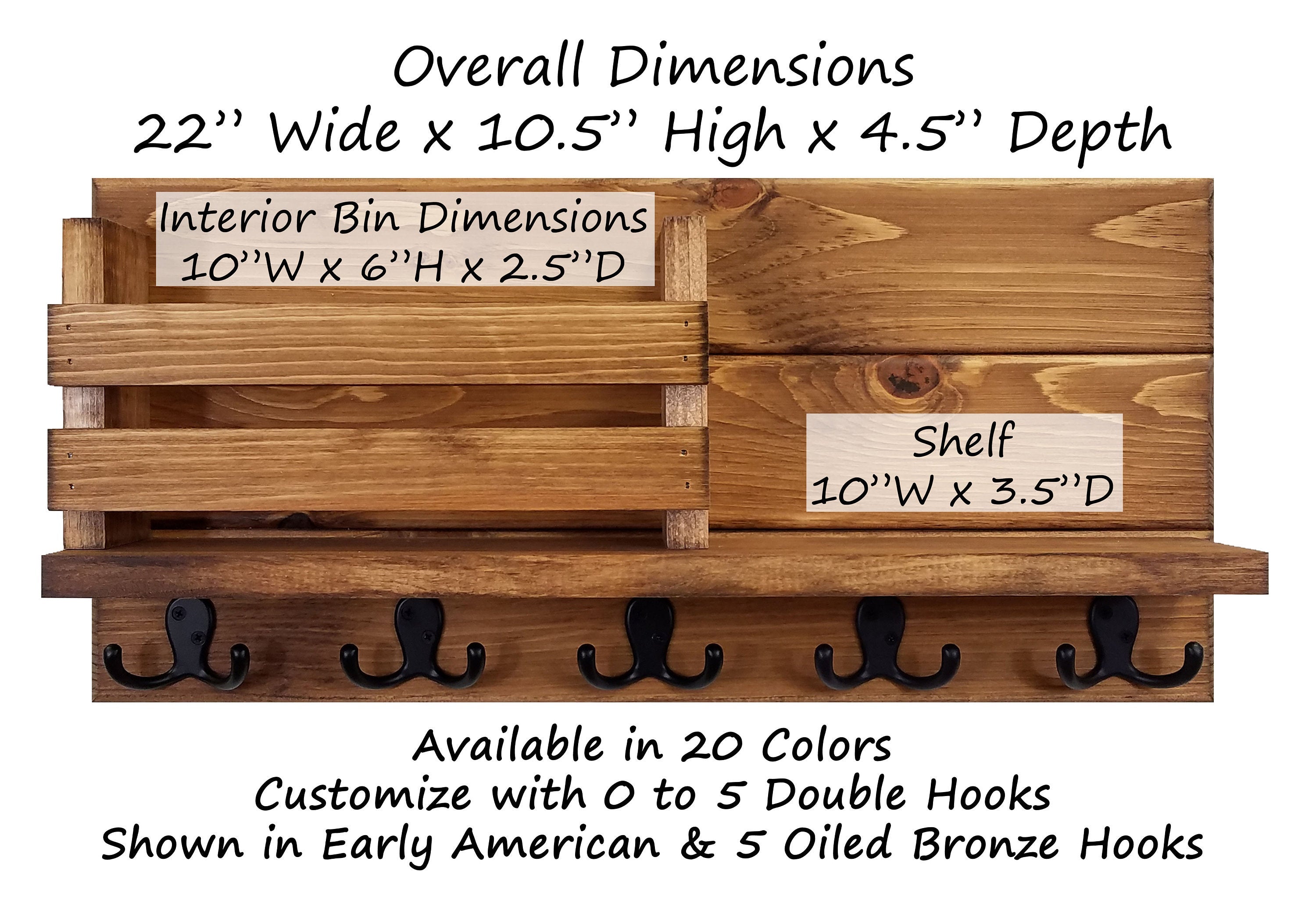 Discovery Organizer, Mail Bin, Key Holder & Shelf - Dimensions 