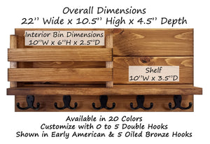 Discovery Organizer, Mail Bin, Key Holder & Shelf - Dimensions 
