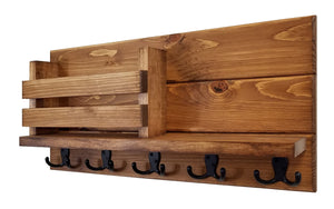 Discovery Organizer, Mail Bin, Key Holder & Shelf, Shown in Early American, Oiled Bronze Hooks
