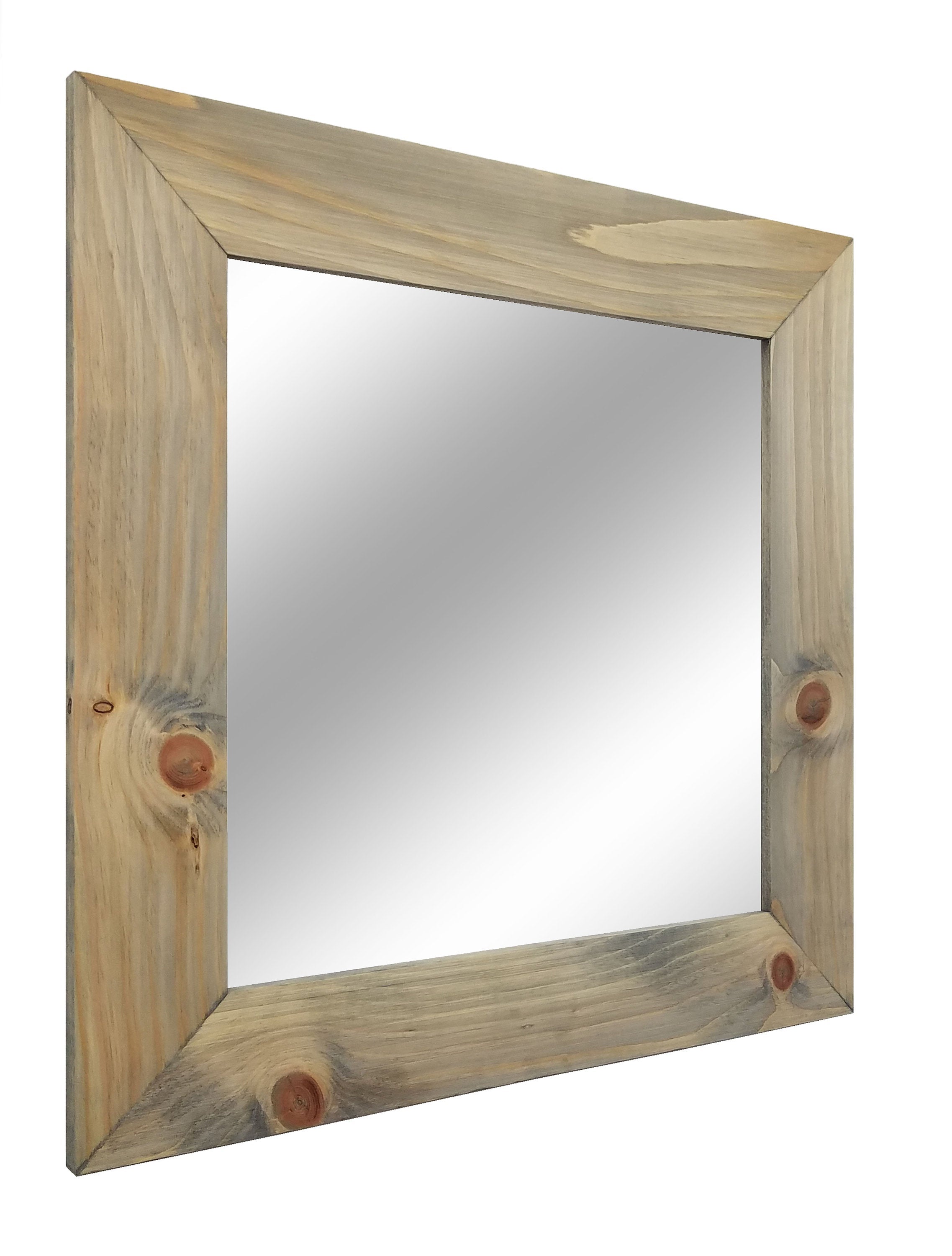 Square Shiplap Wood Framed Mirror, 20 Colors & Custom Sizes, Shown In Weathered Oak - Lane of Lenore