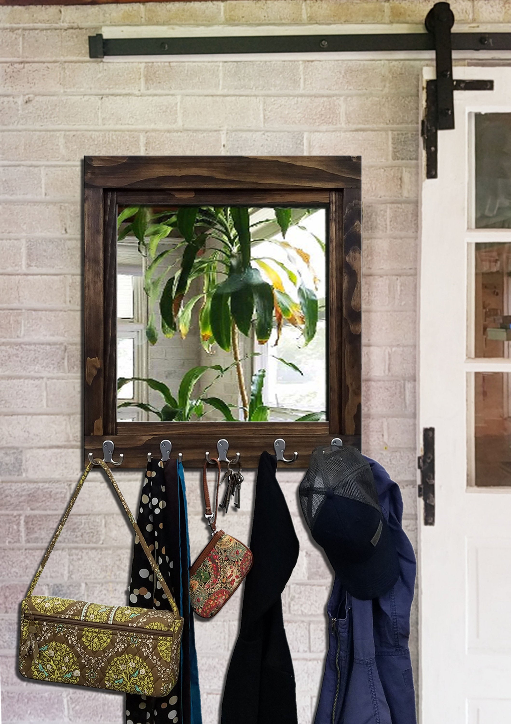 Reading Farmhouse Mirror with Double Hooks, Handmade in the USA