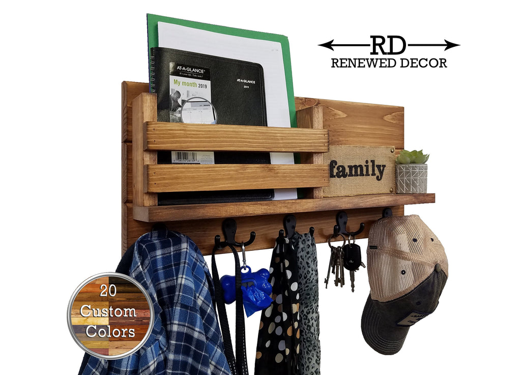 Discovery Organizer, Mail Bin, Key Holder & Shelf - 20 Colors & 5 Hook Finishes by Renewed Decor