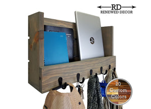 Mill Barn Wall Organizer with Hooks, 20 Stain Colors - Renewed Decor & Storage