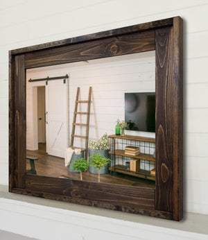 Modern Rustic Wood Framed Wall Mirror - Renewed Decor & Storage