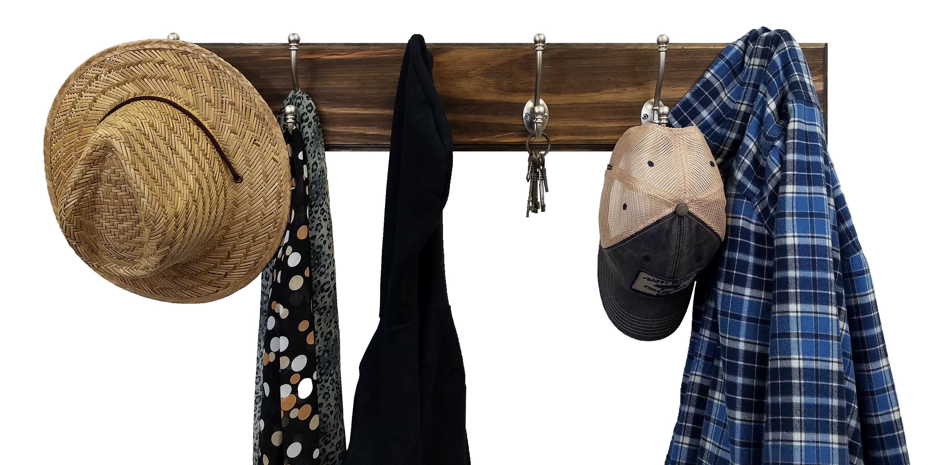 Brookside Wall Mounted Hook Rack - 20 Stain Colors, Shown in Dark Walnut