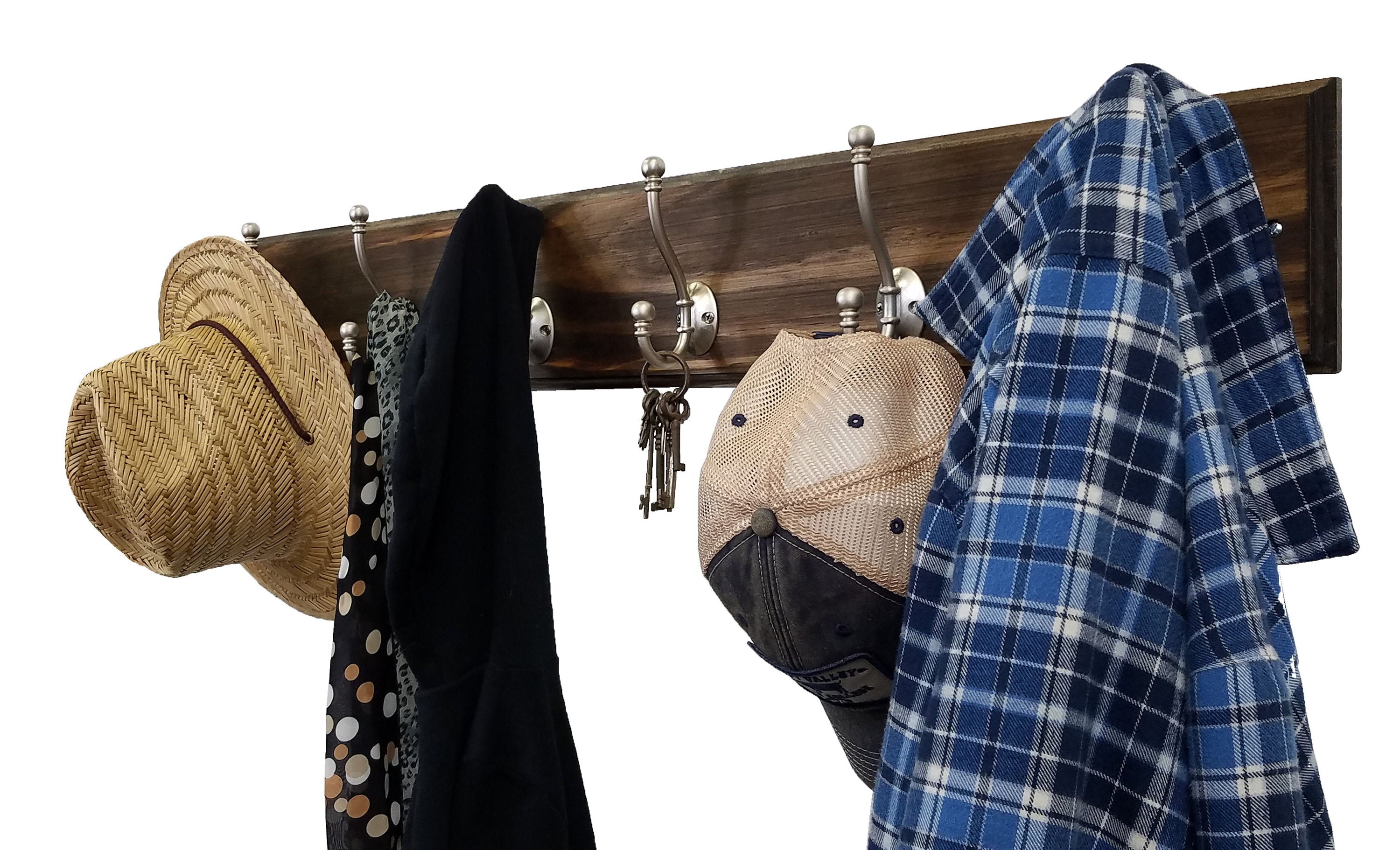Brookside Wall Mounted Hook Rack - 20 Stain Colors, Shown in Dark Walnut