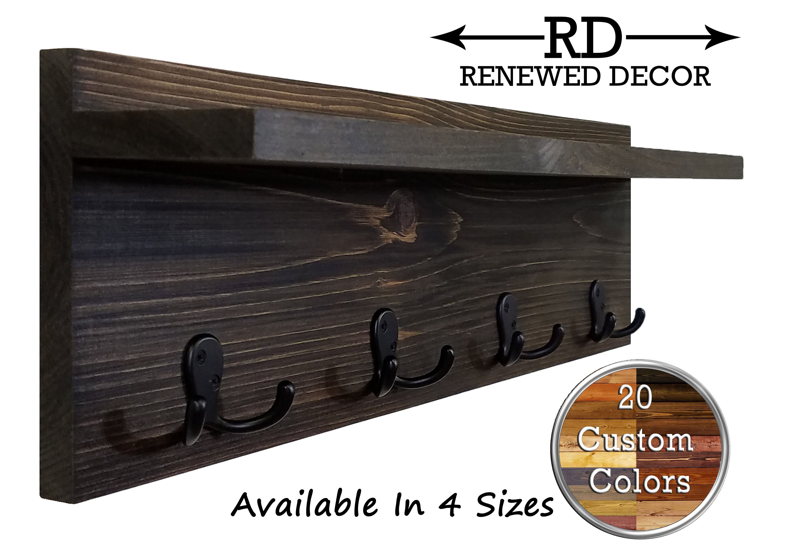 Rustic Wood Shelf With Hooks, Wood Shelf With Hooks, Entryway