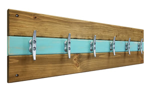 Cape May Boat Cleat Wall Hooks - 400 Color Combinations, Shown in Driftwood & Sea Blue