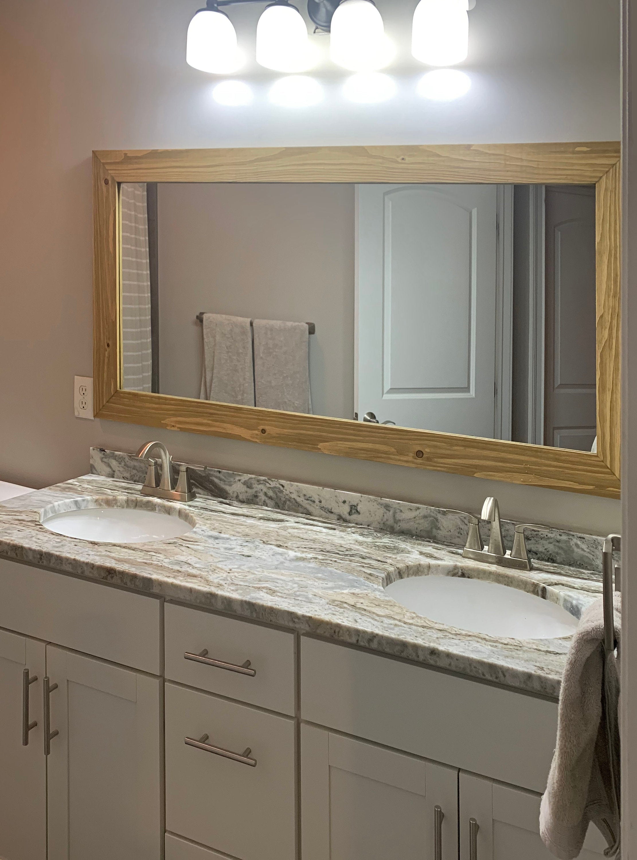Shiplap Reclaimed Wood Mirror Shown in Driftwood, 4 Sizes & 20 Stains - Renewed Decor & Storage