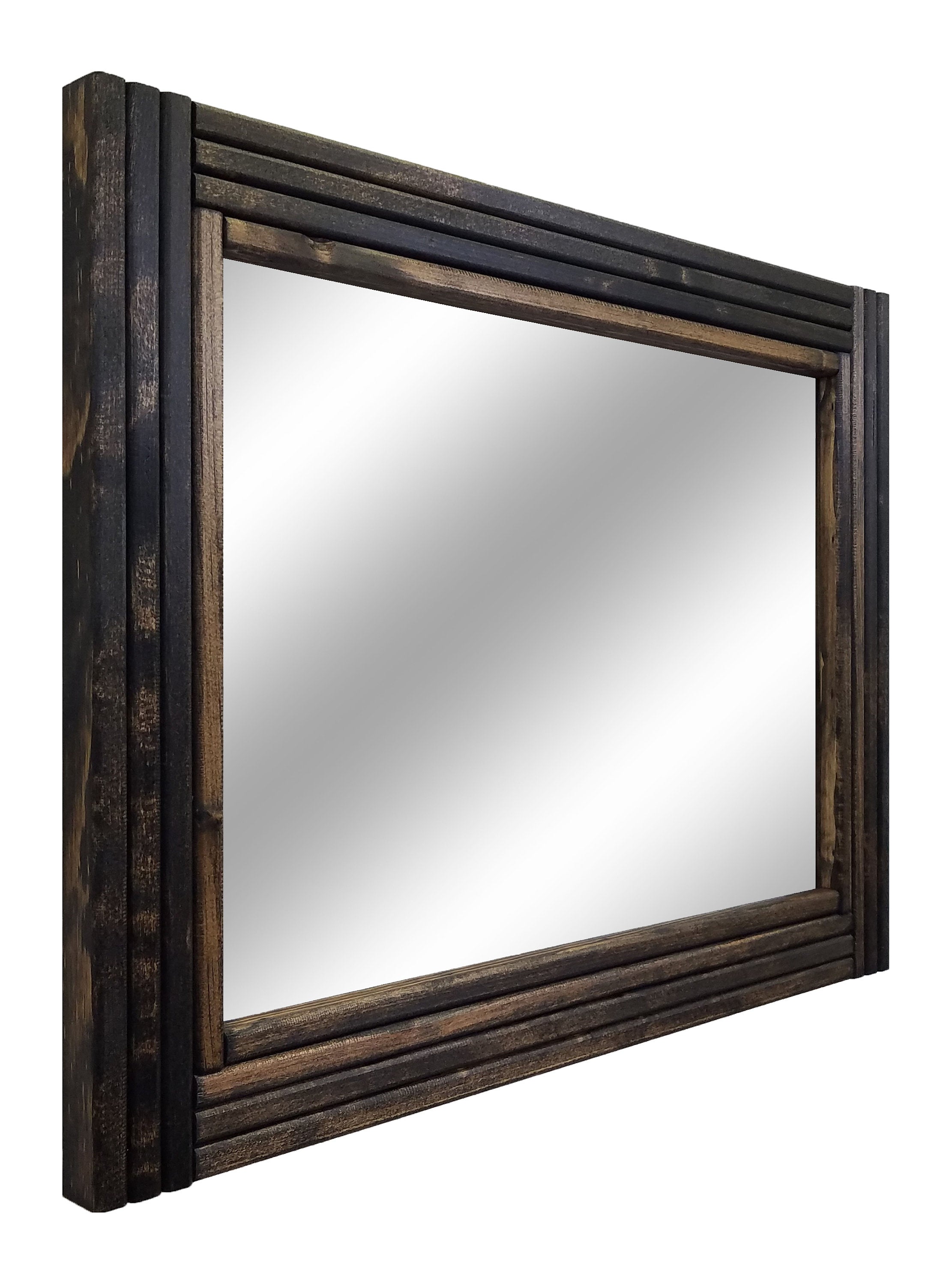 Mid Century Modern Wood Framed Mirror, 20 Stain Colors - Renewed Decor & Storage