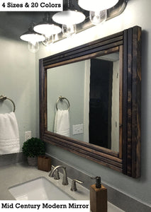 Mid Century Modern Wood Framed Mirror, 20 Stain Colors - Renewed Decor & Storage