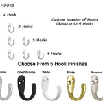 Single Hooks, 5 Finishes Oiled Bronze, Nickel, Chrome, Brass, White