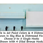 Classic Farmhouse Wall Mounted Organizer, Sky Blue with Oiled Bronze Hooks