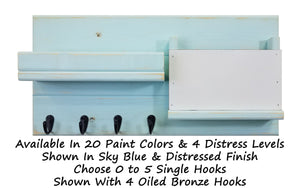 Classic Farmhouse Wall Mounted Organizer, Sky Blue with Oiled Bronze Hooks