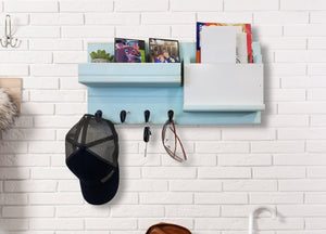 Classic Farmhouse Wall Mounted Organizer, Sky Blue with Oiled Bronze Hooks