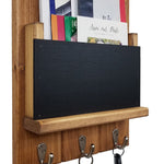 Chalkboard Front Sydney Mail Slot with Hooks, 20 Stain Colors, Shown in Early American, Nickel Hooks