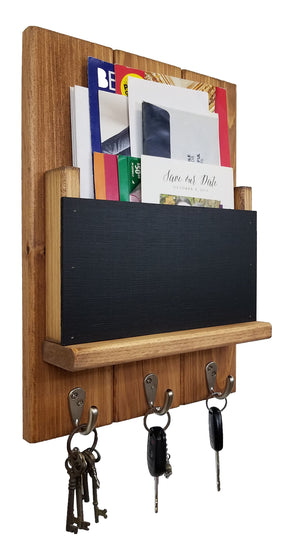 Chalkboard Front Sydney Mail Slot with Hooks, 20 Stain Colors, Shown in Early American, Nickel Hooks