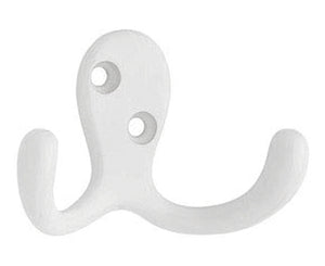 Double Prong Coat Hook White Finish
