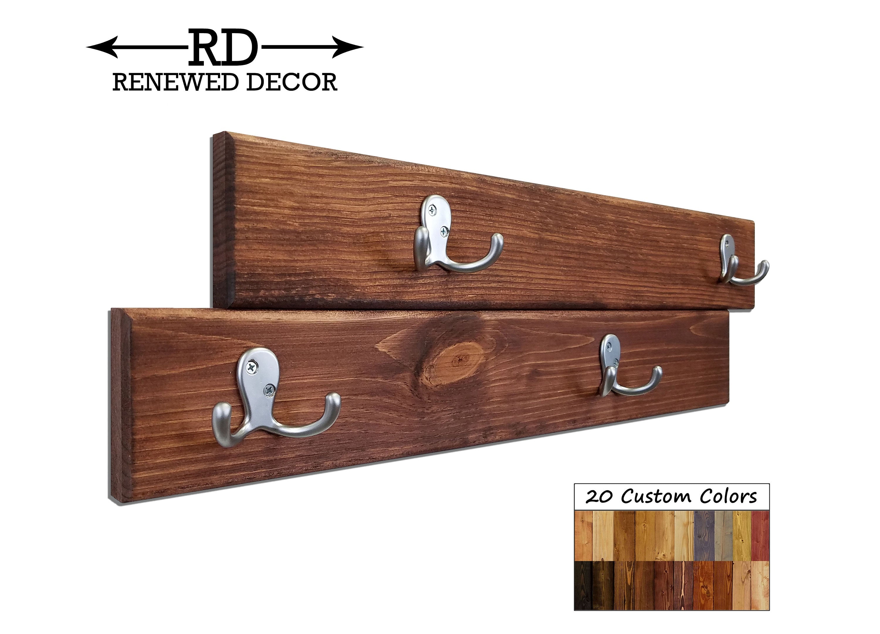 Herringbone Wall Hook Coat Rack, 4 Sizes & 20 Stain Colors