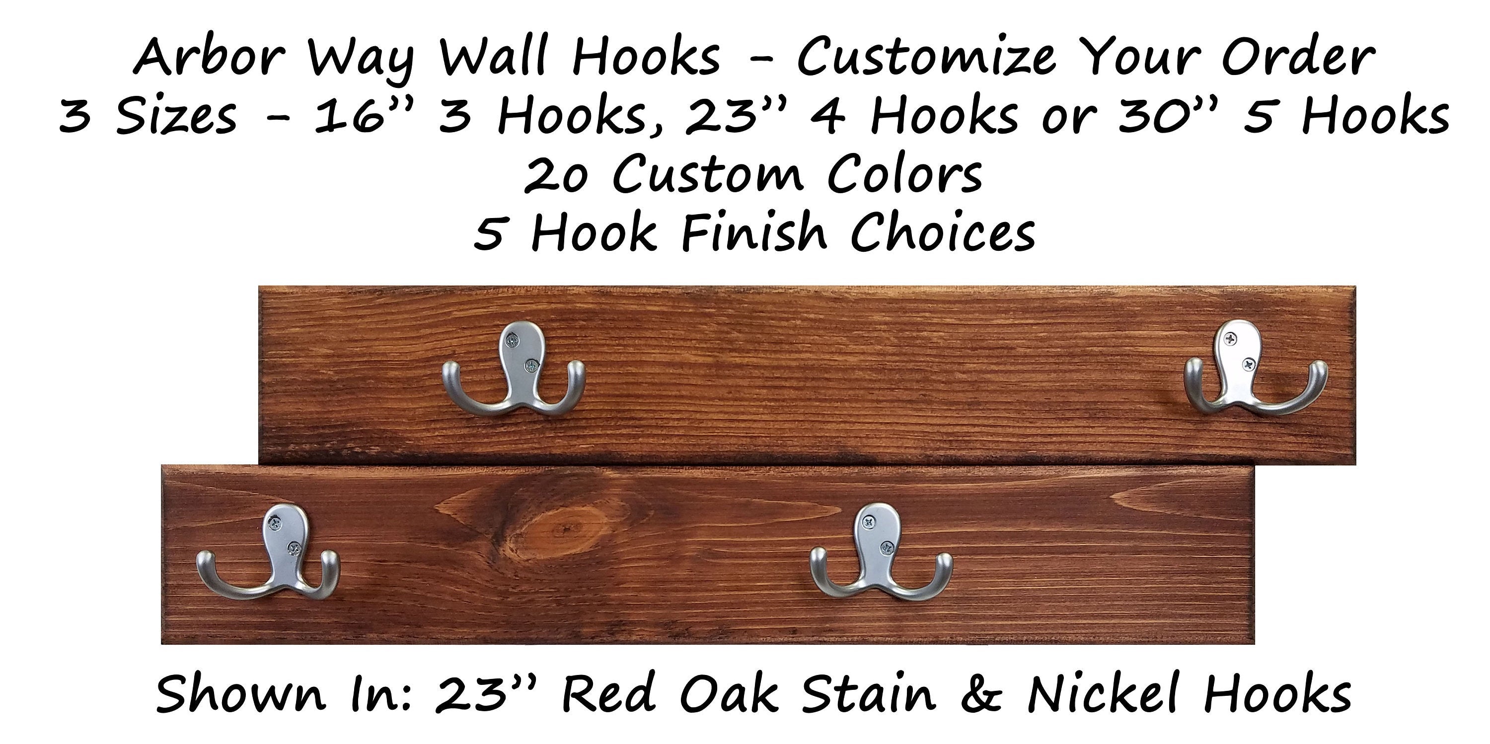 Arbor Way Wall Hooks - 20 Stain Colors, Shown in Red Oak